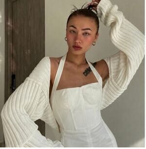 Simonett Ribbed Knit Bolero Shrug Sweater One Size Ivory Cotton Blend